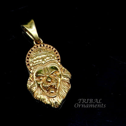 Gold-polished 925 sterling silver Vishnu Narsimha pendant featuring intricate tribal ornament design.