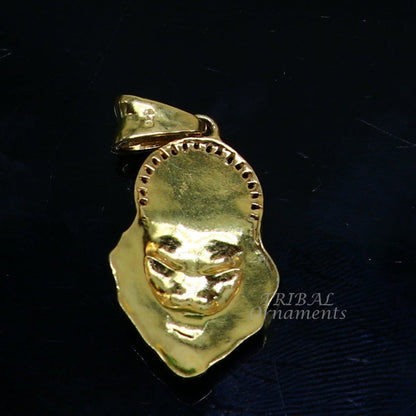 Gold polished 925 sterling silver Vishnu Narsimha pendant, detailed religious Hindu god jewelry from Tribal Ornaments.