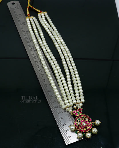 Gold polished over 92.5 sterling silver kundan jadau necklace, customized work pearls necklace brides ethnic belly dance jewelry set330 - TRIBAL ORNAMENTS