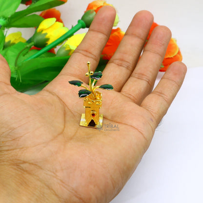 Gold polished over 925 sterling silver mini Tulsi basil plant rosary for puja, handmade worshiping article by Tribal Ornaments.