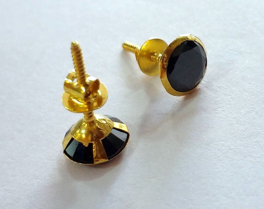 Gorgeous 18kt yellow gold handmade fabulous black onyx stone excellent stylish design stud earrings pair unisex jewelry - TRIBAL ORNAMENTS