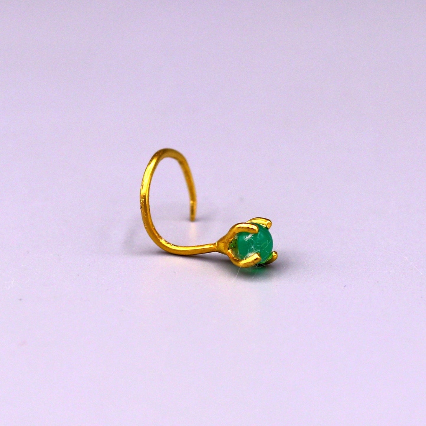 Gorgeous single green onyx stone 22 karat gold handmade fabulous nose pin women's jewelry - TRIBAL ORNAMENTS