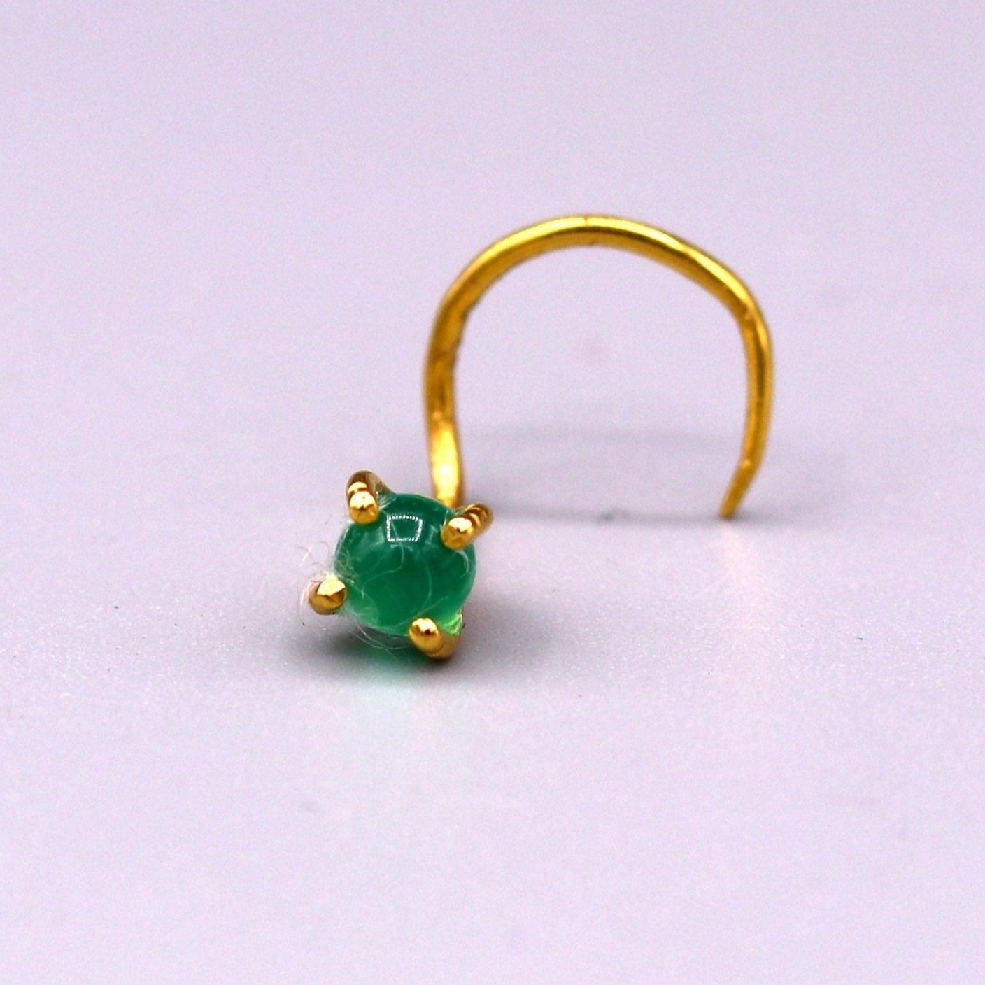 Gorgeous single green onyx stone 22 karat gold handmade fabulous nose pin women's jewelry - TRIBAL ORNAMENTS