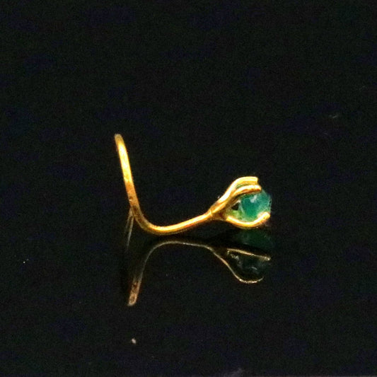 Gorgeous single green onyx stone 22 karat gold handmade fabulous nose pin women's jewelry - TRIBAL ORNAMENTS
