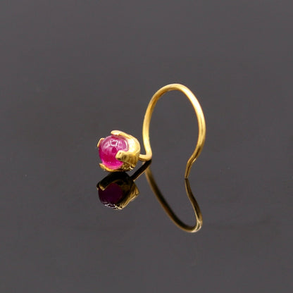 Gorgeous single pink onyx stone 22 karat gold handmade fabulous nose pin women's jewelry - TRIBAL ORNAMENTS