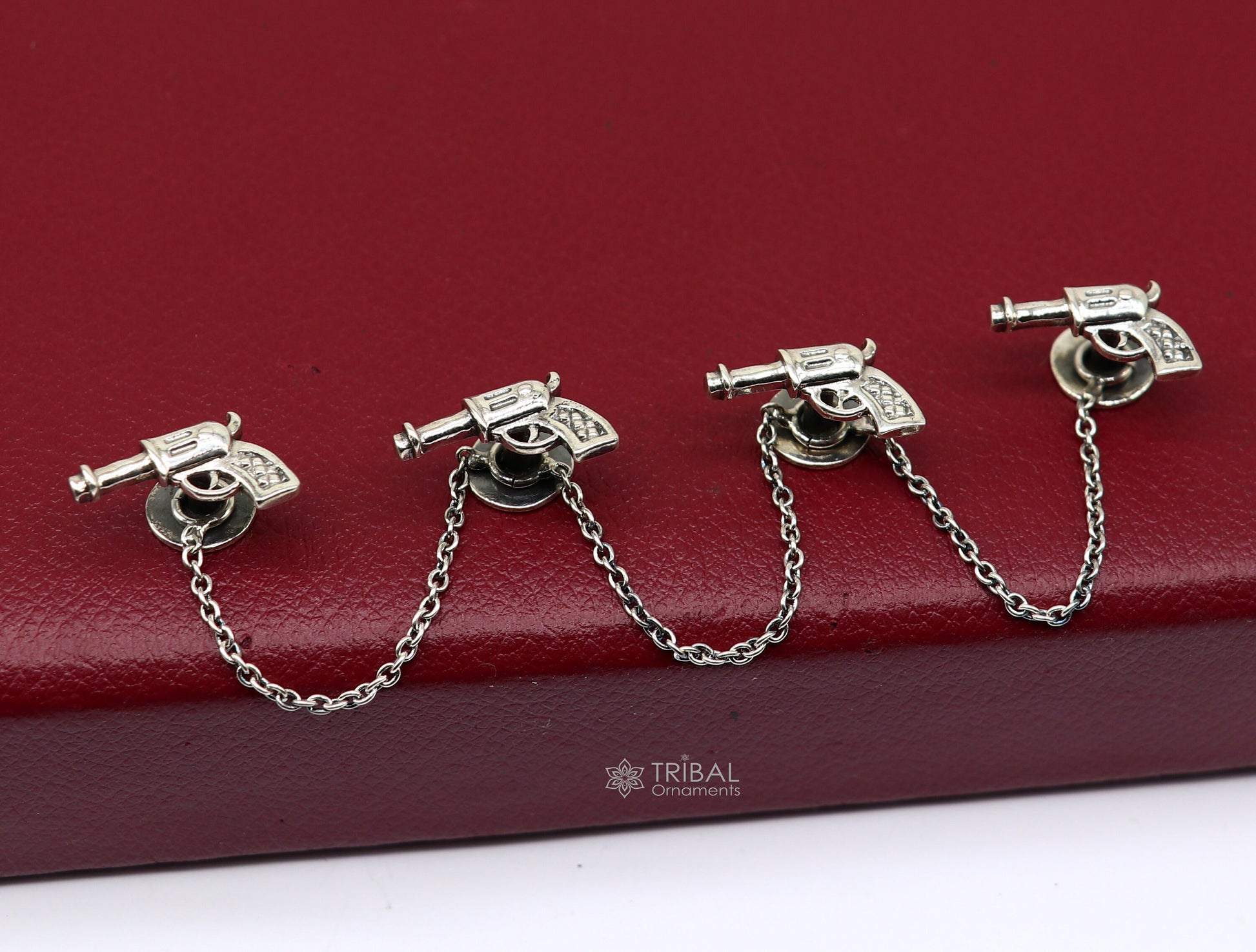 Gun design 925 Sterling Silver set of 4 kurta Buttons for Fashion Perfection, silver cufflinks, cultural trendy jewelry btn48 - TRIBAL ORNAMENTS