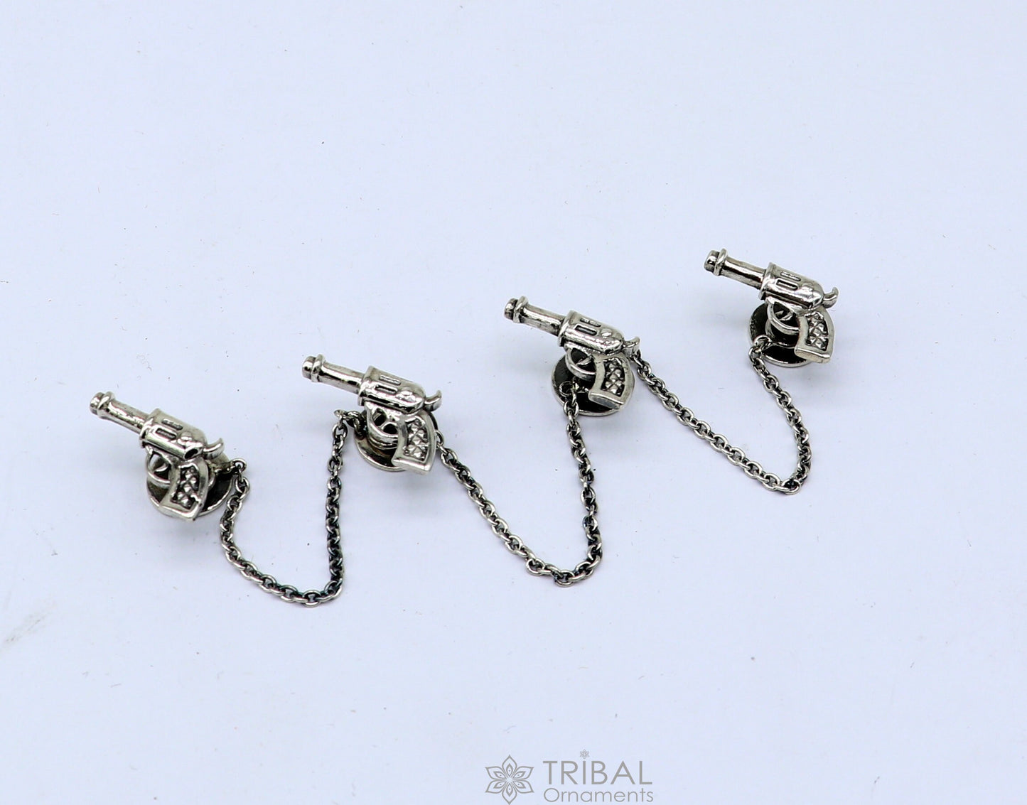 Gun design 925 Sterling Silver set of 4 kurta Buttons for Fashion Perfection, silver cufflinks, cultural trendy jewelry btn48 - TRIBAL ORNAMENTS