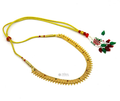 Hallmarked 22kt yellow gold handmade Traditional cultural trendy design necklace set brides tribal ethnic jewelry From India set93 - TRIBAL ORNAMENTS