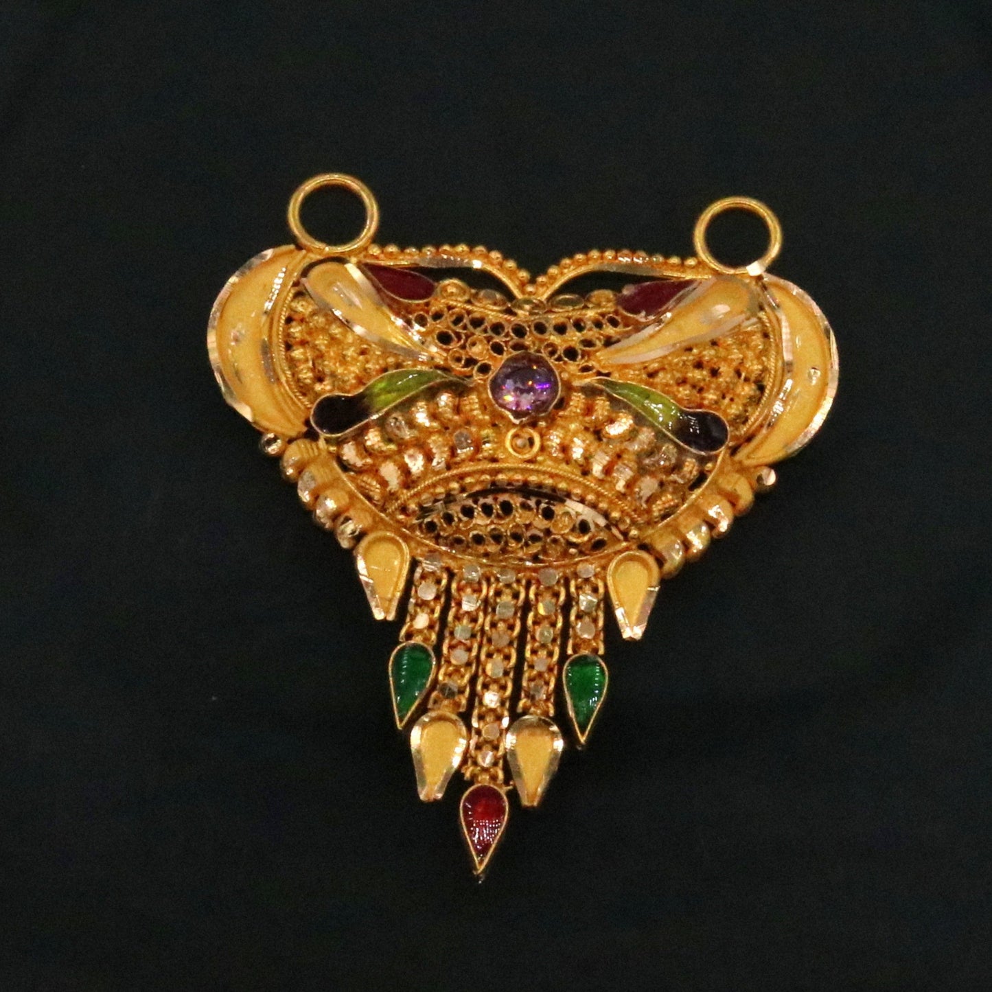 Handcrafted 22KT yellow gold tribal pendant with intricate filigree work, hallmarked 916, traditional Indian tribal jewelry design.