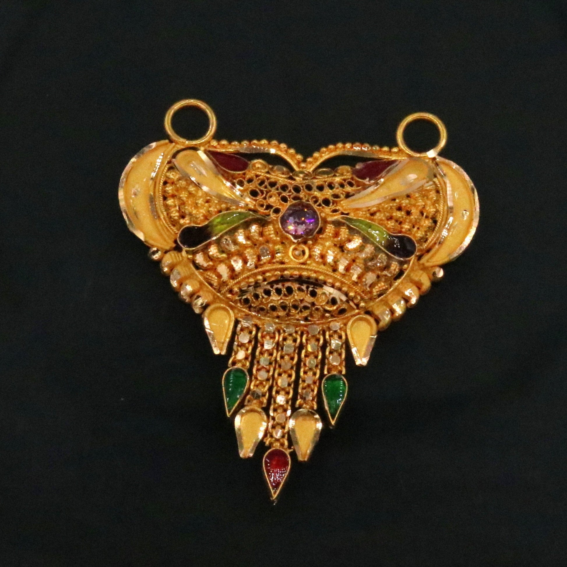Handcrafted 22KT yellow gold tribal pendant with intricate filigree work, hallmarked 916, traditional Indian tribal jewelry design.