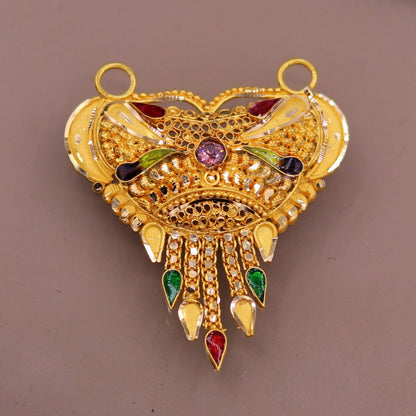 Handcrafted 22KT yellow gold tribal pendant with intricate filigree work, hallmarked 916, traditional Indian tribal jewelry design.