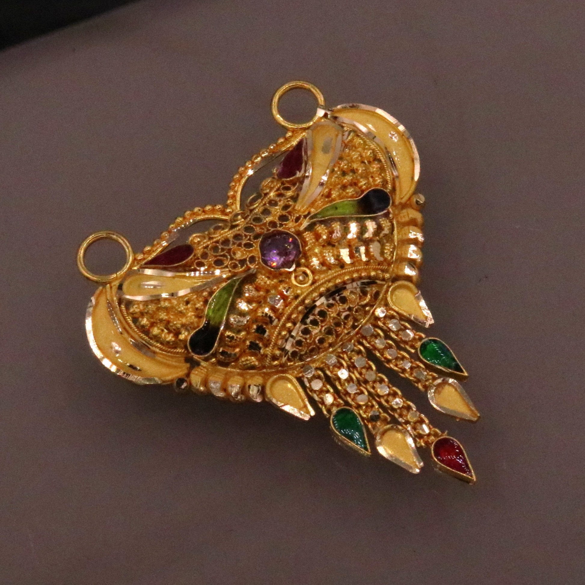 Handcrafted 22KT yellow gold Indian tribal filigree pendant with 916 hallmark, traditional solid jewelry by TRIBAL ORNAMENTS.