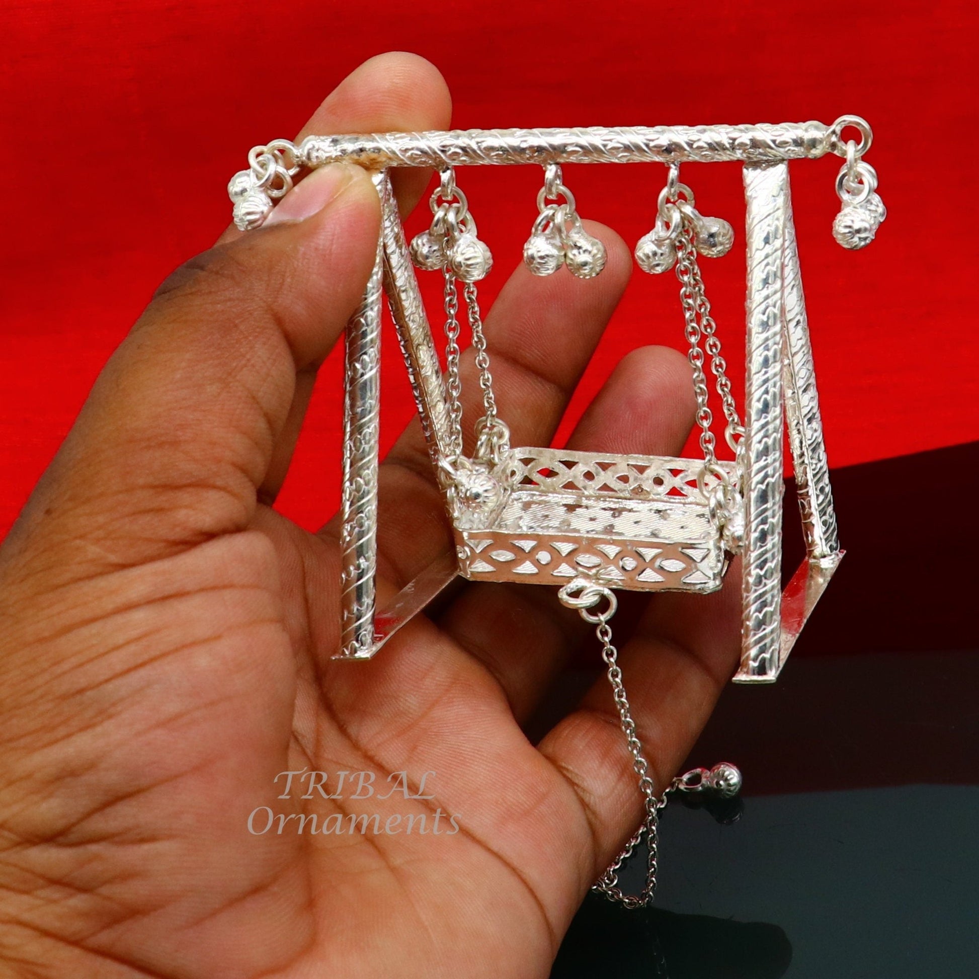 Handcrafted Sterling silver Laddu Gopala jhula, Radha Krishna swing, krishan palana, silver jhula, laddu gopal swing, silver art su823 - TRIBAL ORNAMENTS