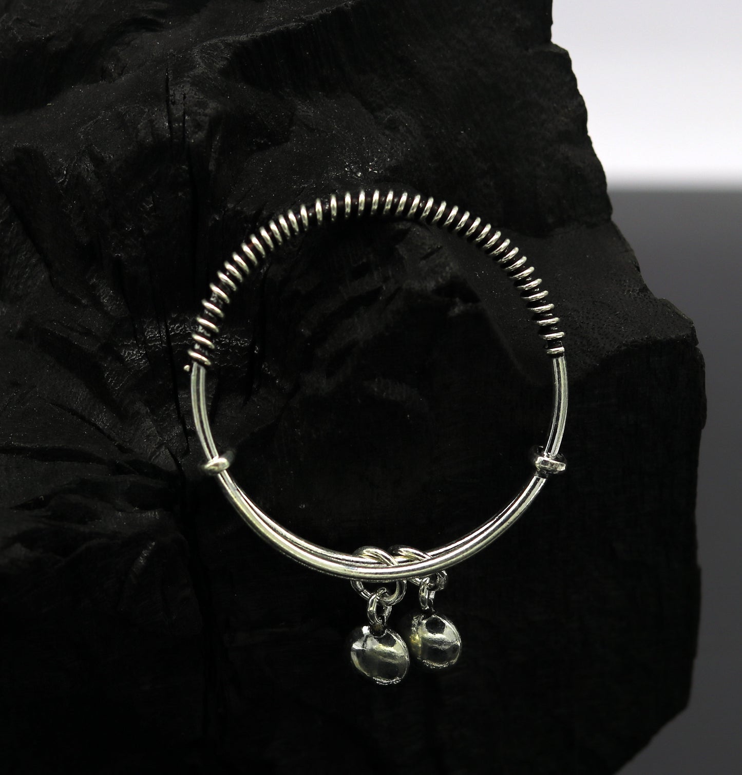 Handcrafted stylish design 925 sterling silver exclusive adjustable baby bangle bracelet, charm bangle, tribal unisex kids jewelry  bbk82 - TRIBAL ORNAMENTS