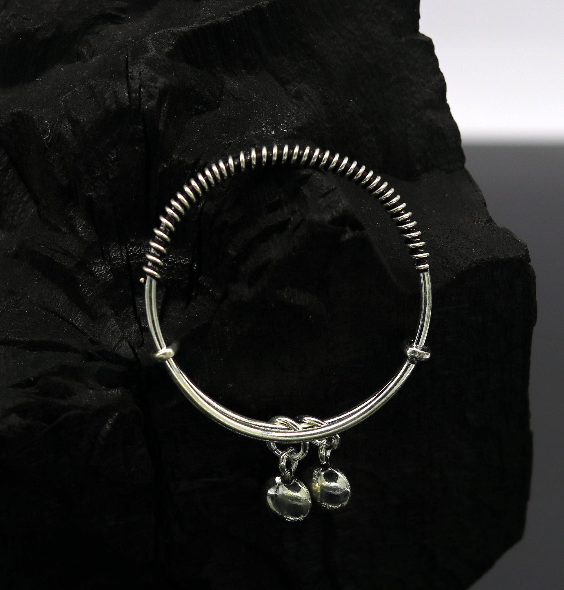Handcrafted stylish design 925 sterling silver exclusive adjustable baby bangle bracelet, charm bangle, tribal unisex kids jewelry  bbk82 - TRIBAL ORNAMENTS