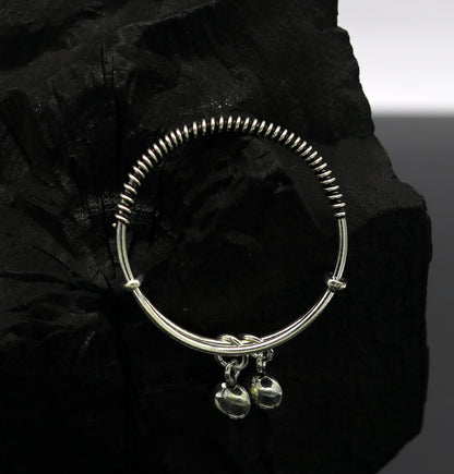 Sterling silver adjustable baby bangle bracelet with stylish tribal design, unisex kids jewelry by TRIBAL ORNAMENTS.