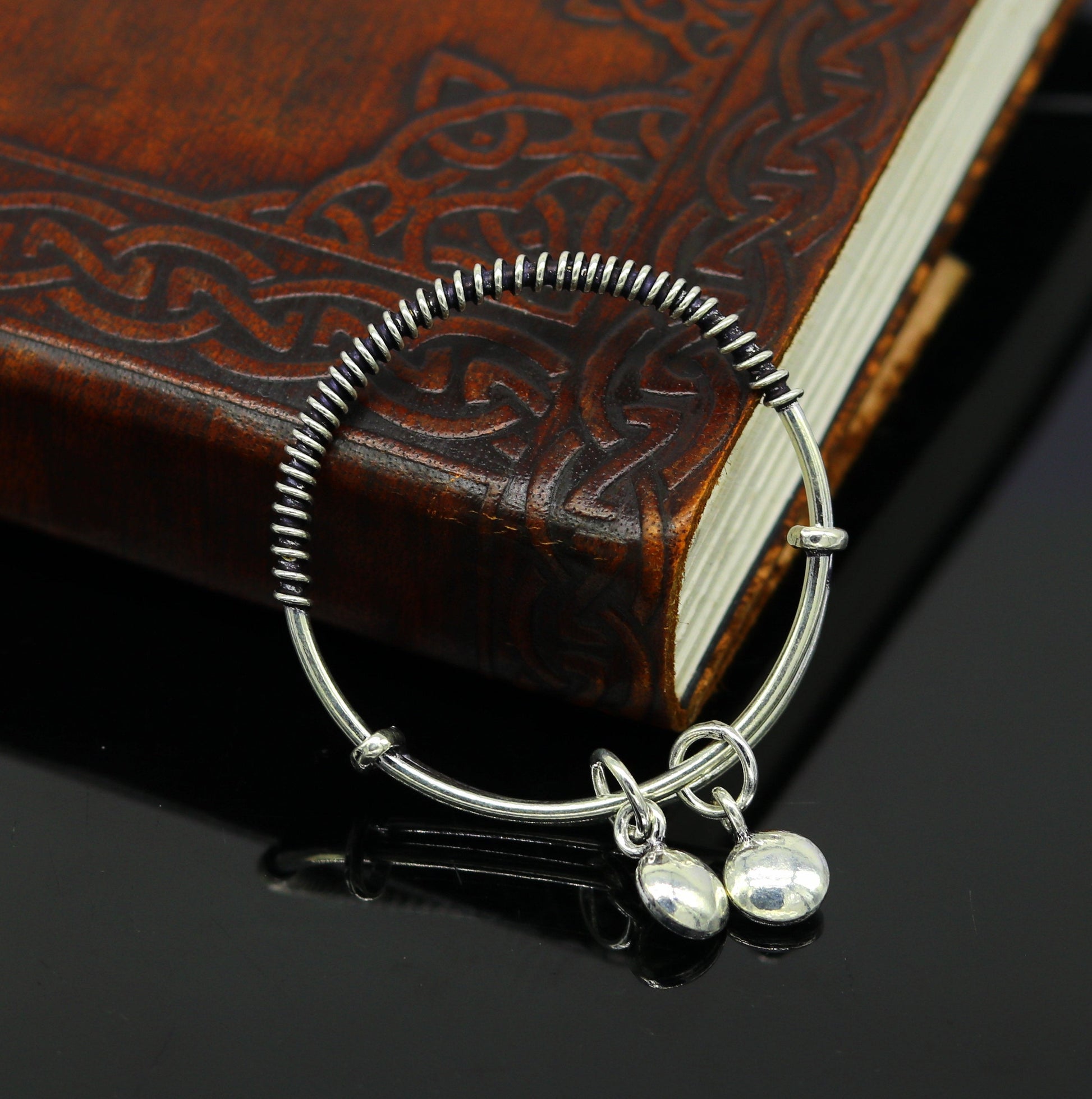 Handcrafted stylish design 925 sterling silver exclusive adjustable baby bangle bracelet, charm bangle, tribal unisex kids jewelry  bbk82 - TRIBAL ORNAMENTS