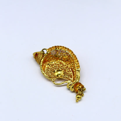 Handcrafted traditional 22KT yellow gold filigree work pendant, ethnic bridal jewelry, unique tribal ornament design.