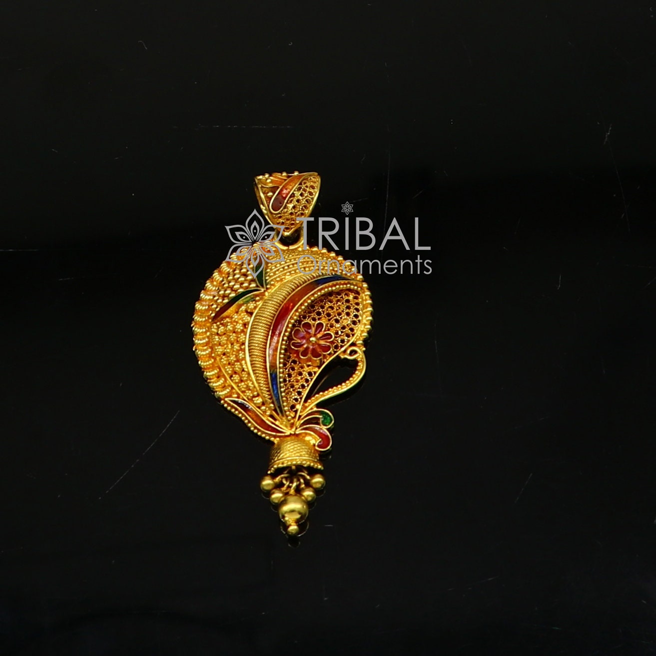 Handcrafted traditional tribal filigree work 22KT yellow gold pendant, ethnic bridal jewelry, intricate design, unique pendant by TRIBAL ORNAMENTS