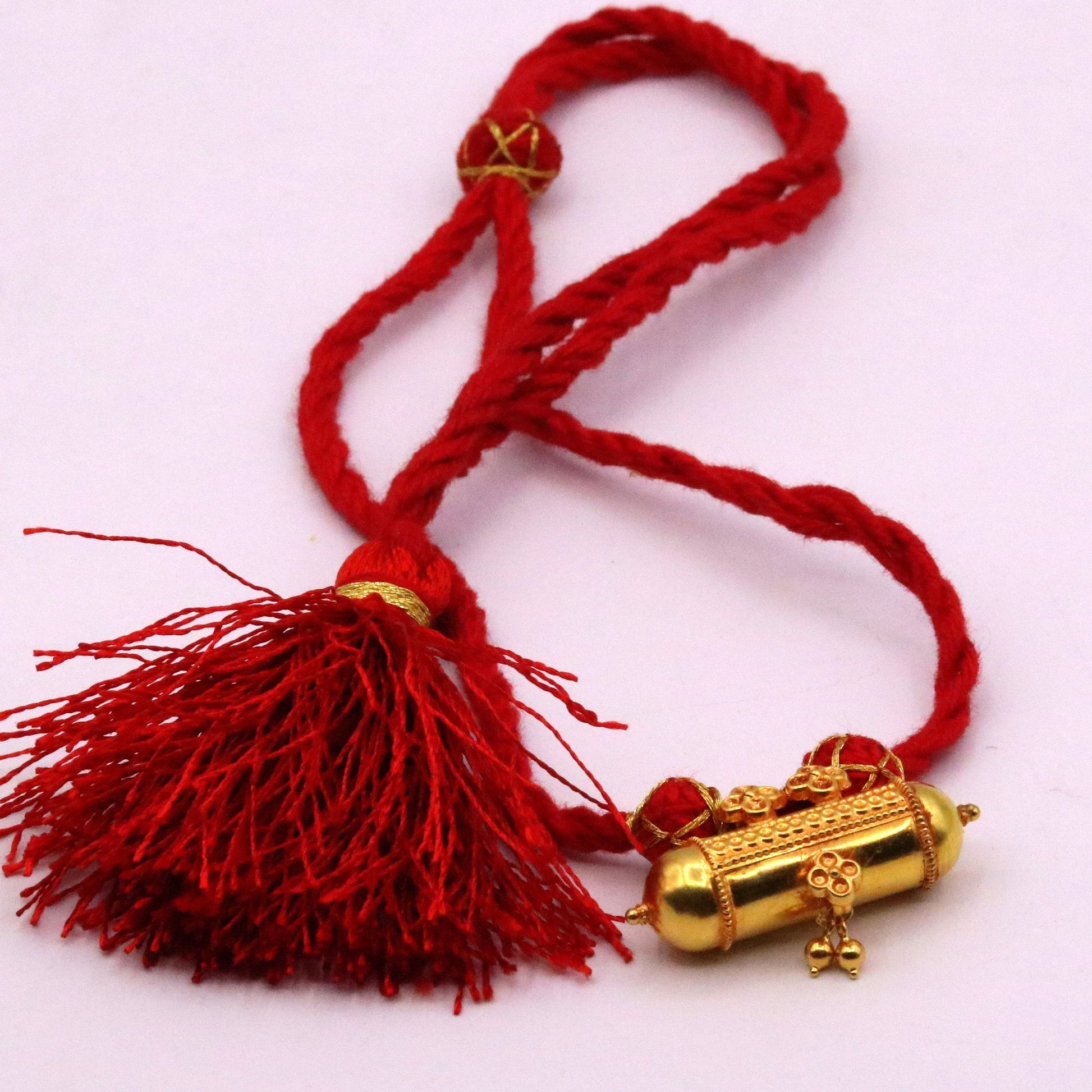 Handmade 20K yellow gold vintage tribal amulet necklace from Rajasthan, India, featuring antique-inspired tribal jewelry design.