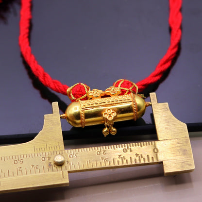 Handmade 20K yellow gold vintage tribal amulet necklace from Rajasthan, India, featuring intricate antique design and unique style.