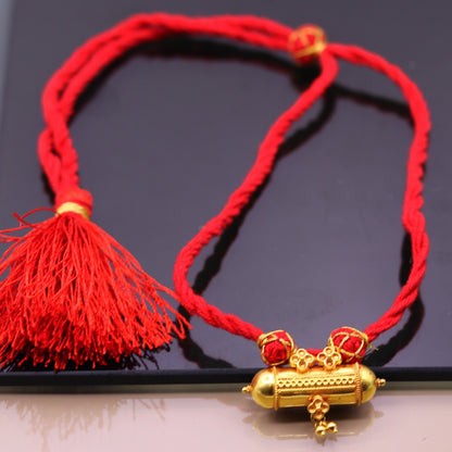 Handmade 20K yellow gold vintage tribal amulet necklace from Rajasthan, India, featuring antique-inspired design and intricate craftsmanship.