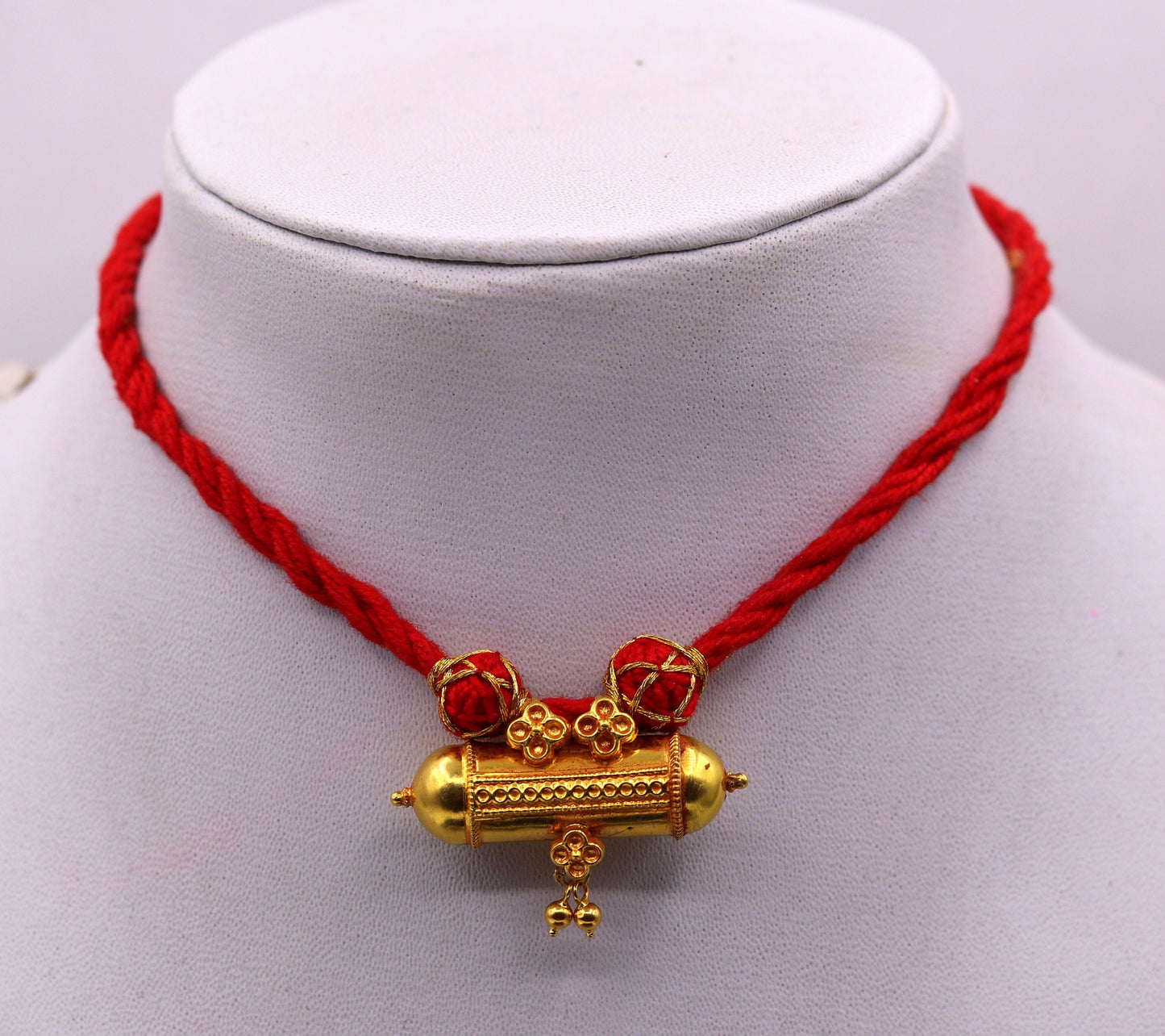 Handmade 20K yellow gold vintage tribal amulet necklace from Rajasthan, India, featuring an antique, unique tribal jewelry design.