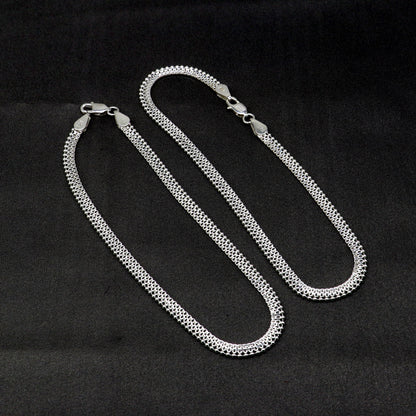 Handmade 4mm sterling silver ankle bracelet with chain and foot jewelry design, perfect for belly dance accessories.