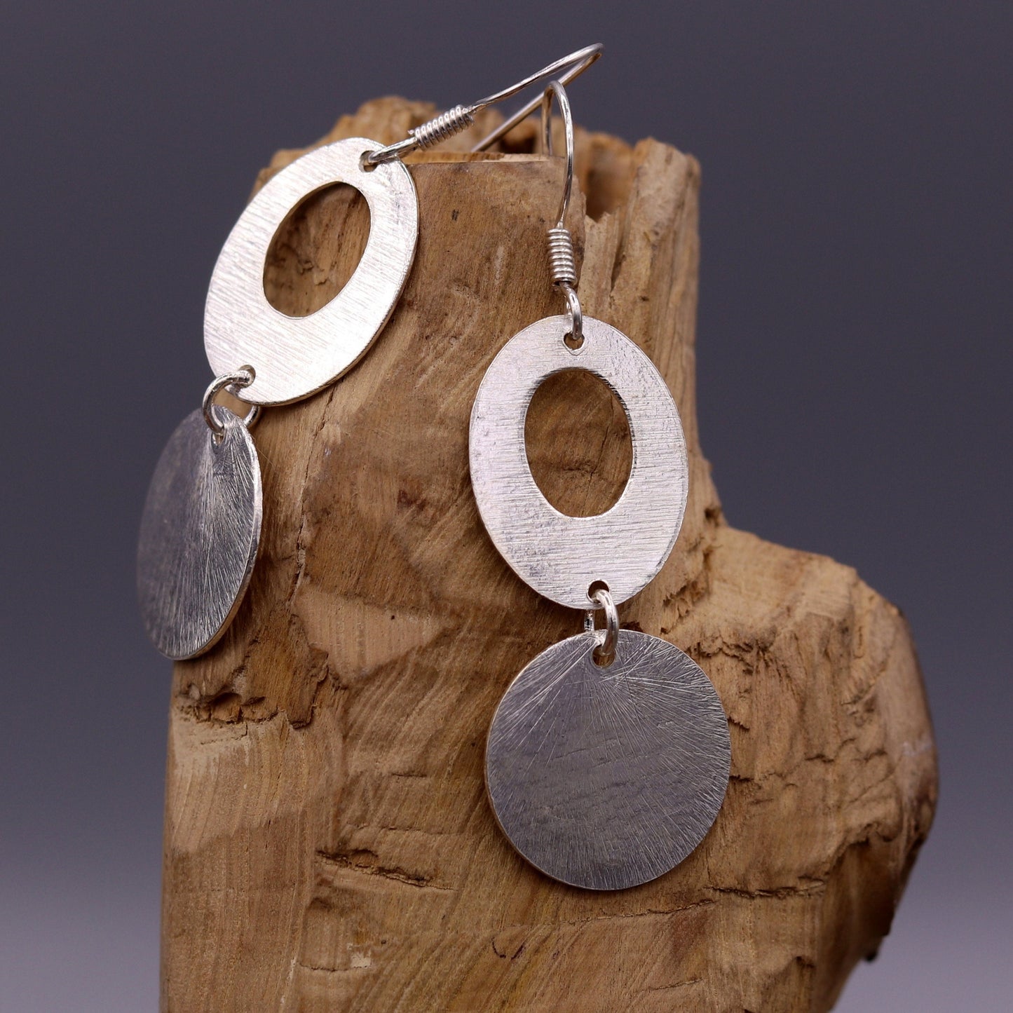 Handmade  925 solid sterling silver scratch link fancy hoops earrings tribal jewelry from Rajasthan india daily use jewelry s418 - TRIBAL ORNAMENTS