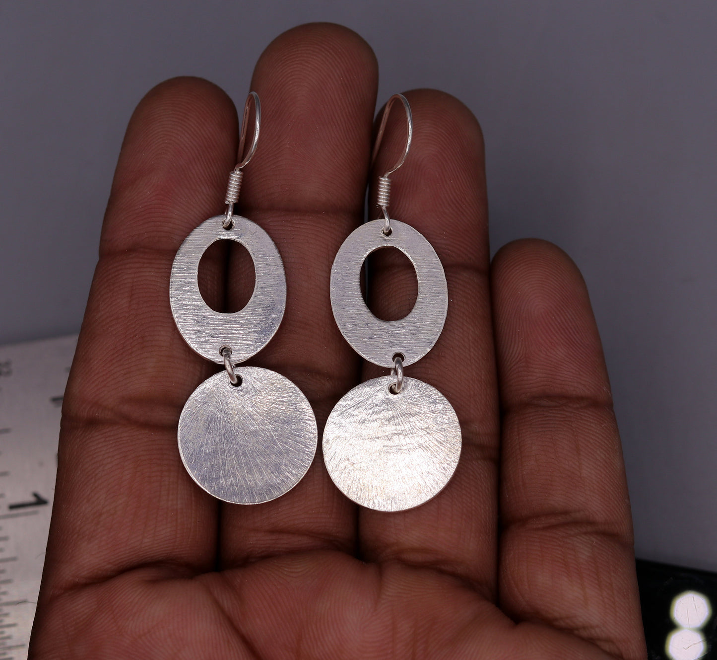 Handmade  925 solid sterling silver scratch link fancy hoops earrings tribal jewelry from Rajasthan india daily use jewelry s418 - TRIBAL ORNAMENTS