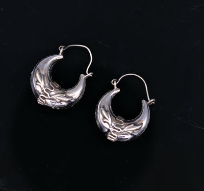 Sterling silver handmade tribal hoop earrings from Rajasthan India, featuring ethnic Bali and kundal styles in unisex jewelry design.