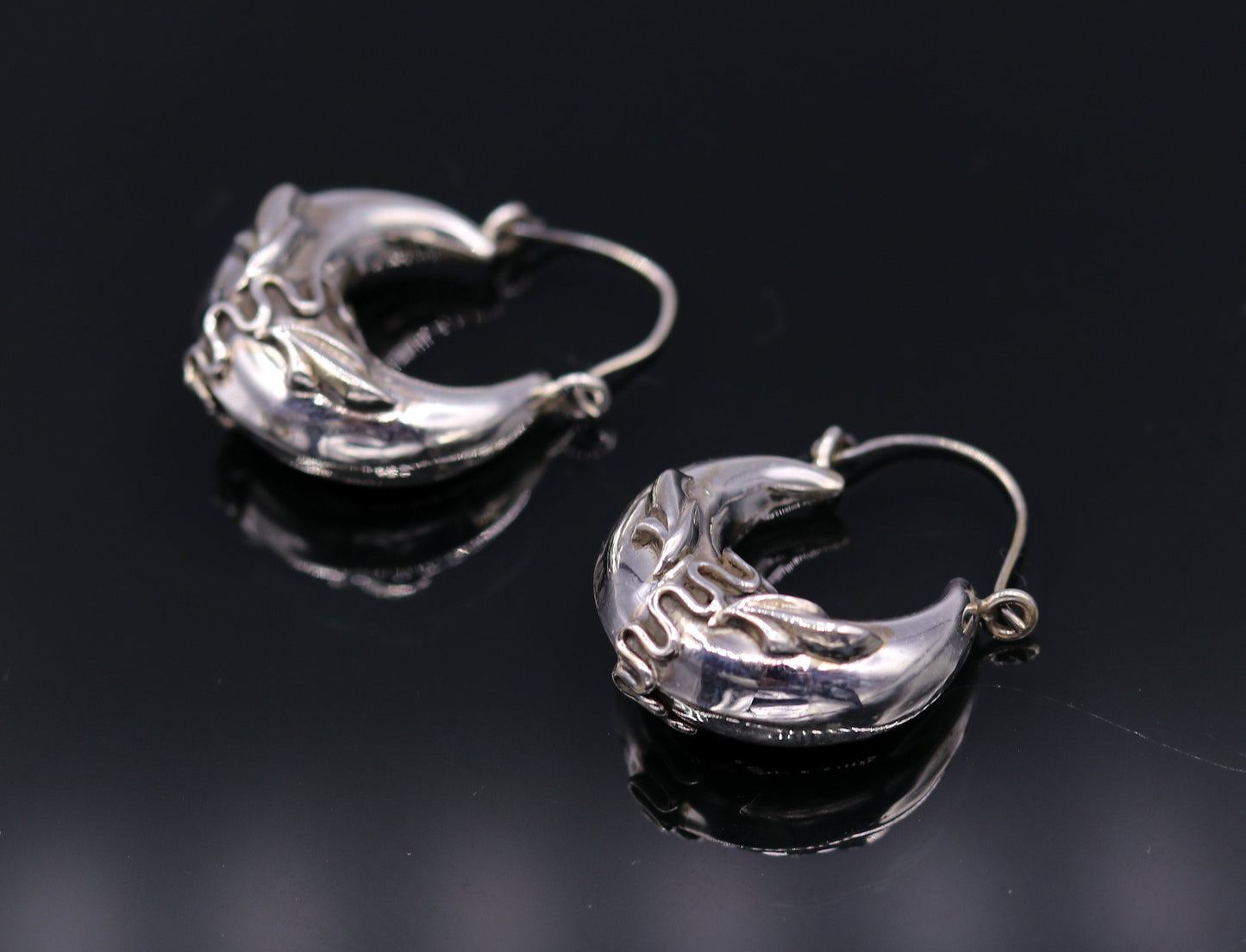 Handmade 925 sterling silver amazing stylish hoops bali earrings tribal ethnic kundal unisex jewelry from Rajasthan India s584 - TRIBAL ORNAMENTS