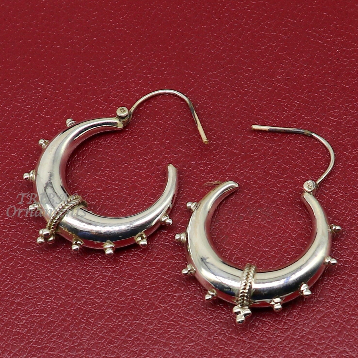 Handmade 925 sterling silver fabulous plain shining hoops earrings Bali unique style kundal unisex tribal belly dance jewelry s1118 - TRIBAL ORNAMENTS
