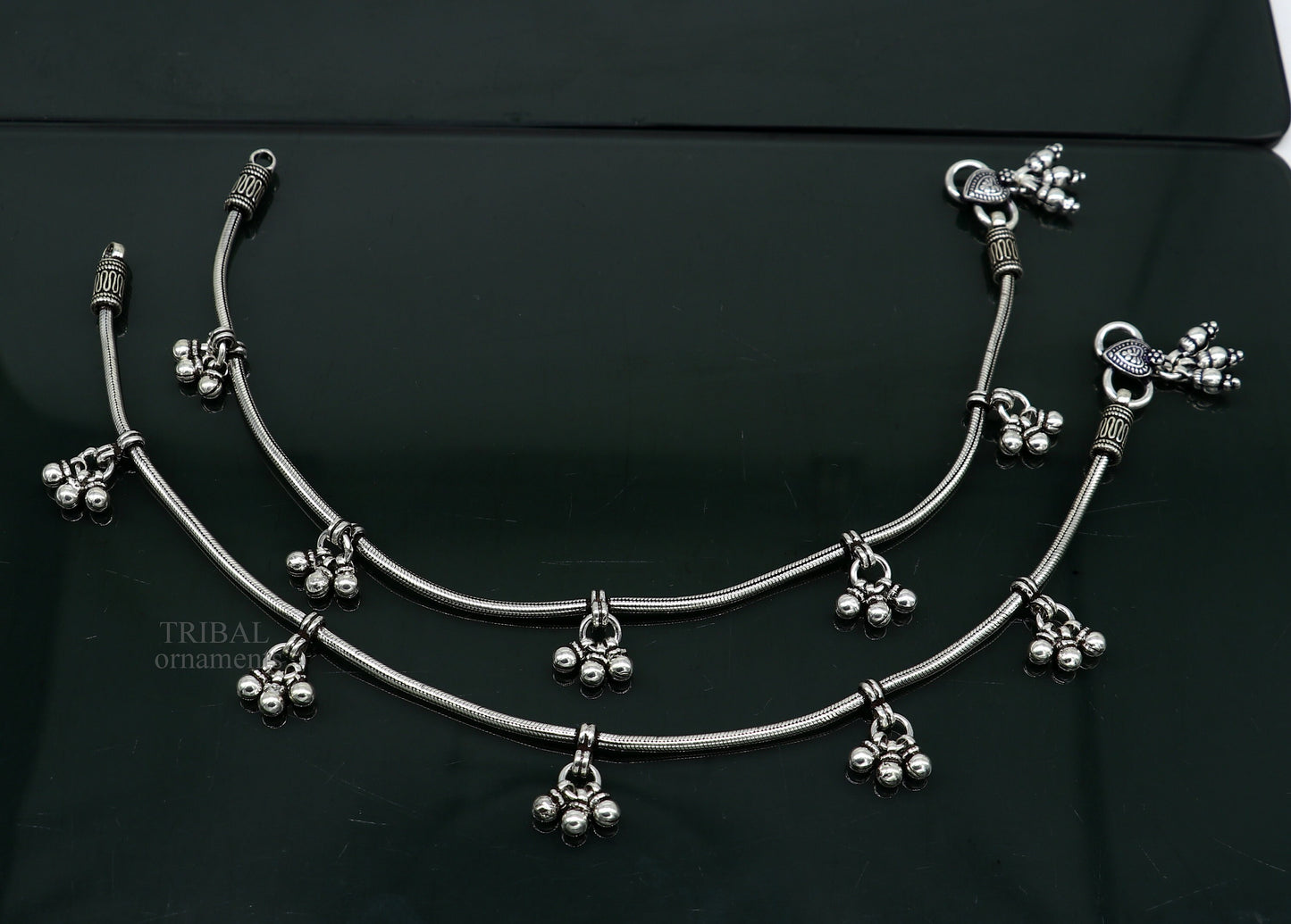 handmade 925 Sterling silver handmade vintage antique design stylish anklet foot bracelet hanging bells tribal belly dance jewelry ank455 - TRIBAL ORNAMENTS