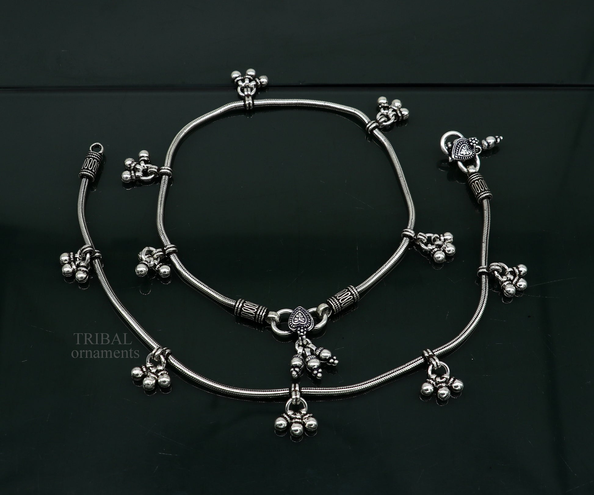 handmade 925 Sterling silver handmade vintage antique design stylish anklet foot bracelet hanging bells tribal belly dance jewelry ank455 - TRIBAL ORNAMENTS