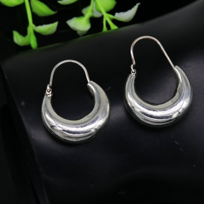 Handmade 925 sterling silver hoop earrings with tribal and ethnic design, stylish vintage jewelry by TRIBAL ORNAMENTS.