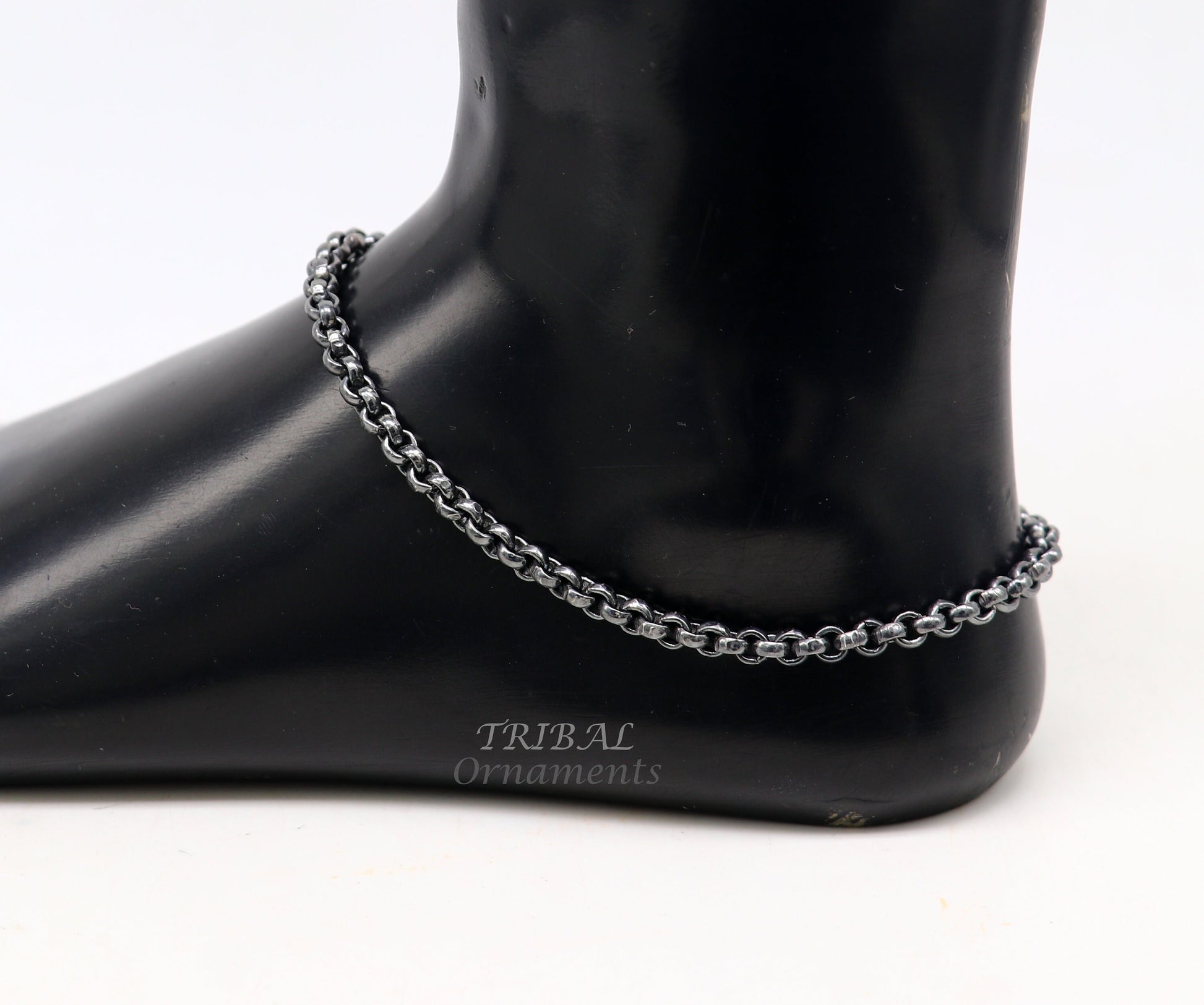 Handmade 925 sterling silver rolo chain oxidized single anklet bracelet, silver anklets, foot bracelet amazing belly dance jewelry ank512 - TRIBAL ORNAMENTS