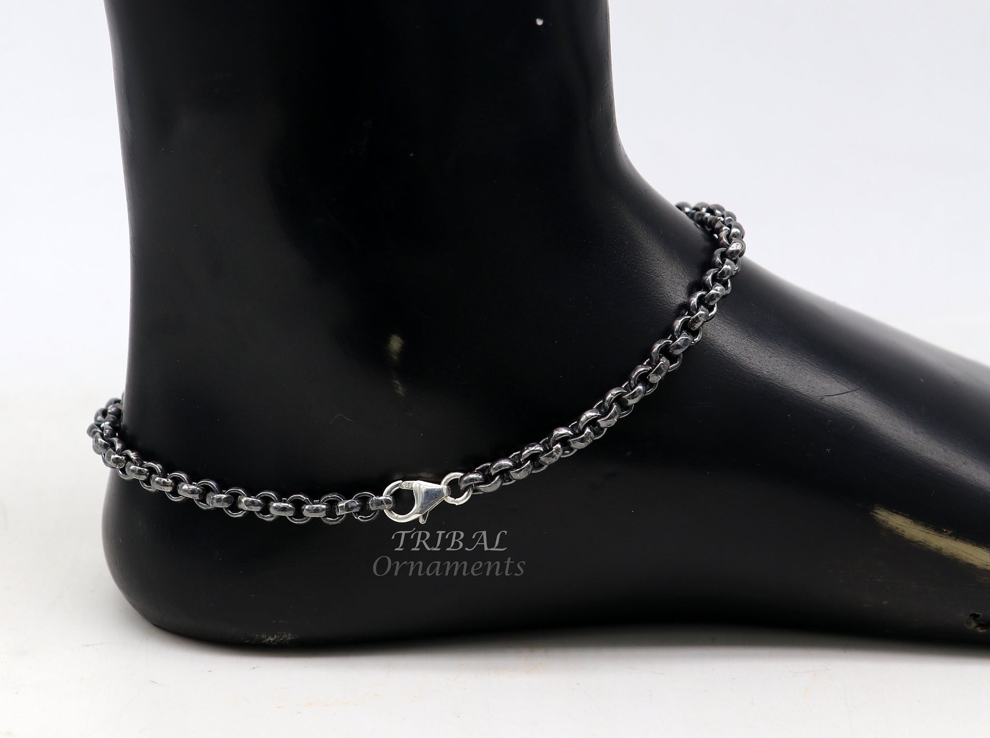 Handmade 925 sterling silver rolo chain oxidized single anklet bracelet, silver anklets, foot bracelet amazing belly dance jewelry ank512 - TRIBAL ORNAMENTS