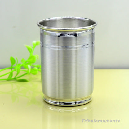 Handmade 999 fine silver water/milk Glass tumbler, silver flask, baby kids feeding water milk silver utensils for stay healthy family sv178 - TRIBAL ORNAMENTS