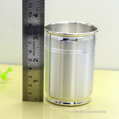 Handmade 999 fine silver water/milk Glass tumbler, silver flask, baby kids feeding water milk silver utensils for stay healthy family sv178 - TRIBAL ORNAMENTS