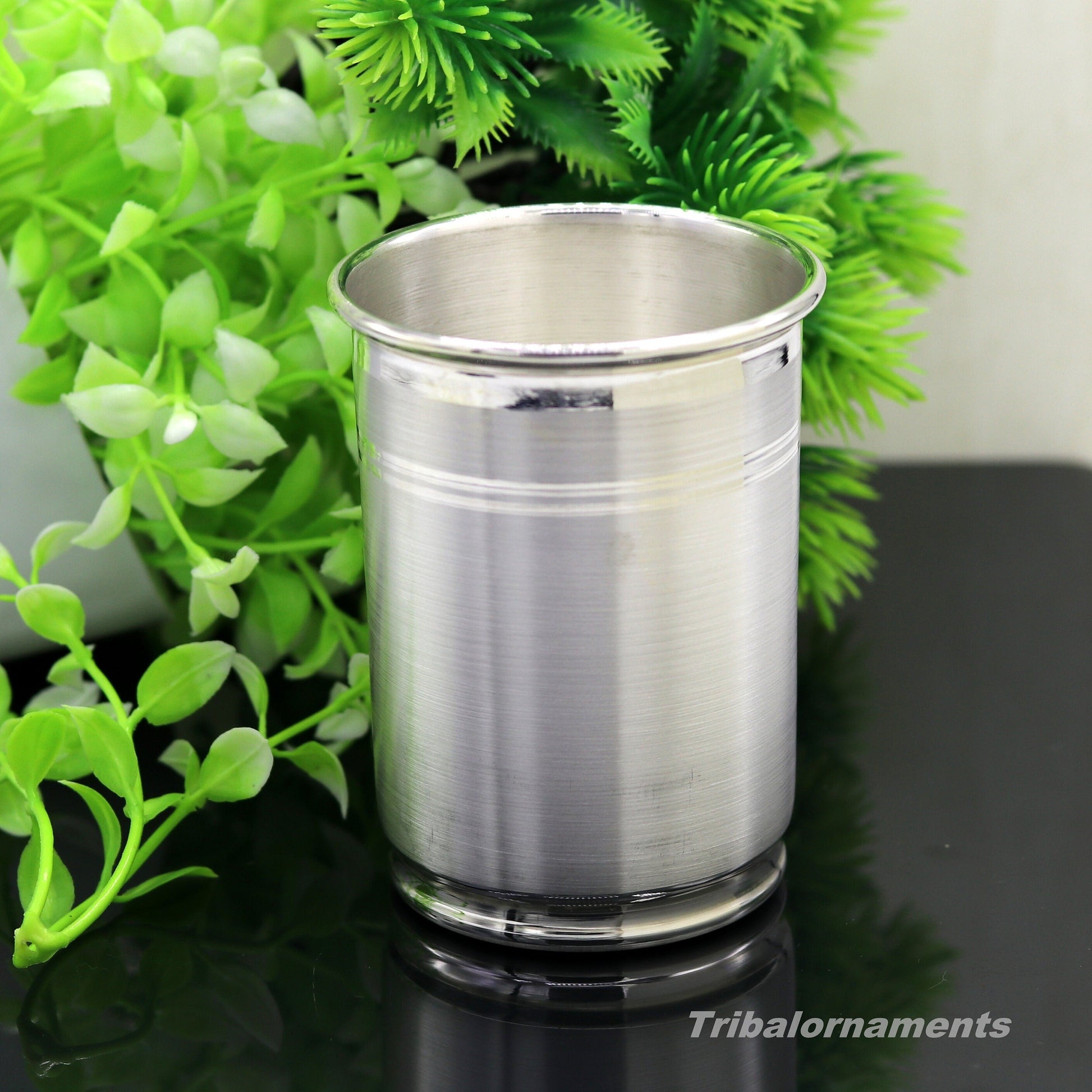 Handmade 999 fine silver water/milk Glass tumbler, silver flask, baby kids feeding water milk silver utensils for stay healthy family sv178 - TRIBAL ORNAMENTS