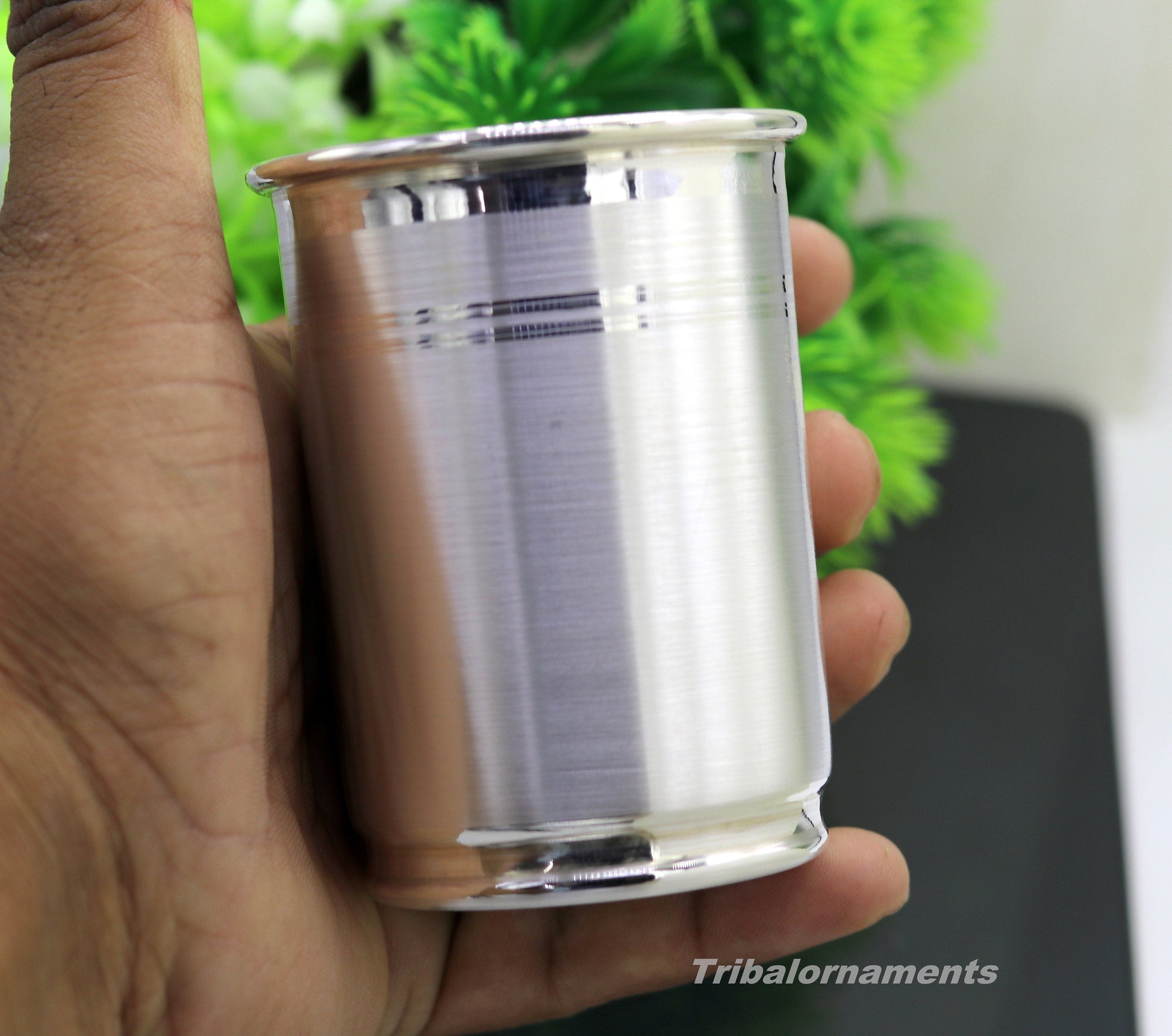 Handmade 999 fine silver water/milk Glass tumbler, silver flask, baby kids feeding water milk silver utensils for stay healthy family sv178 - TRIBAL ORNAMENTS