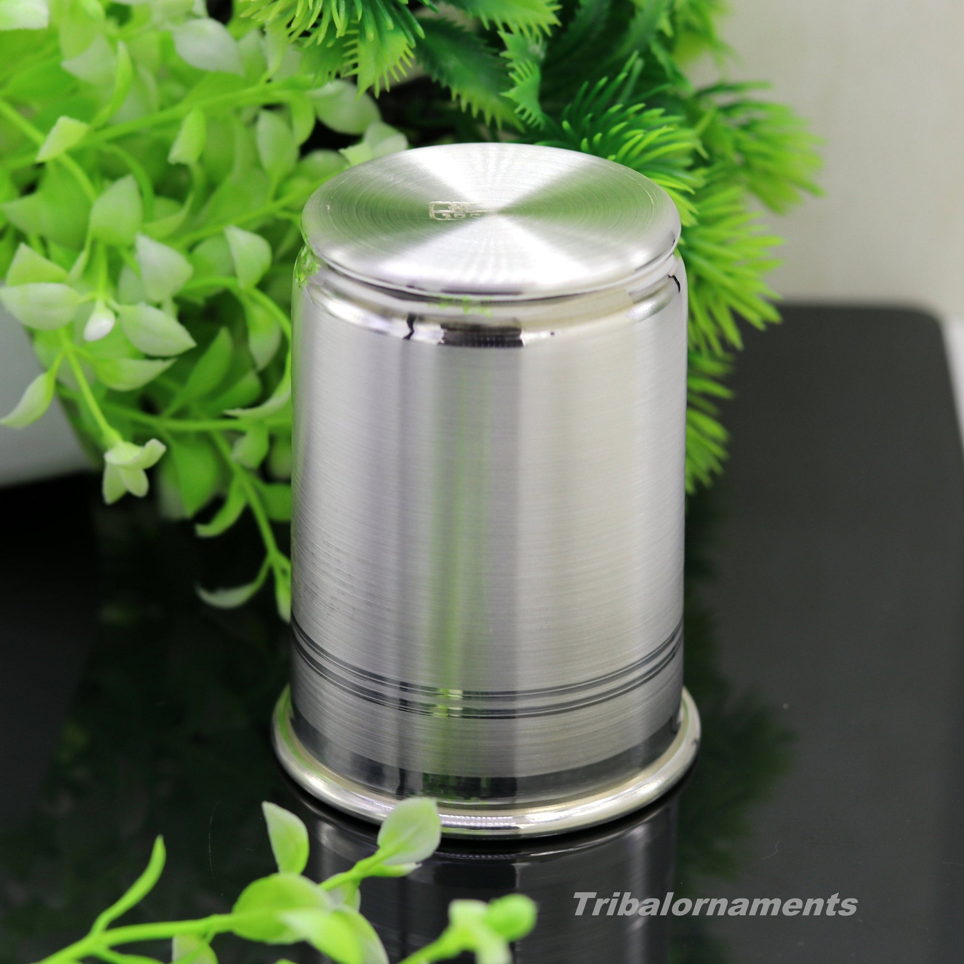 Handmade 999 fine silver water/milk Glass tumbler, silver flask, baby kids feeding water milk silver utensils for stay healthy family sv178 - TRIBAL ORNAMENTS