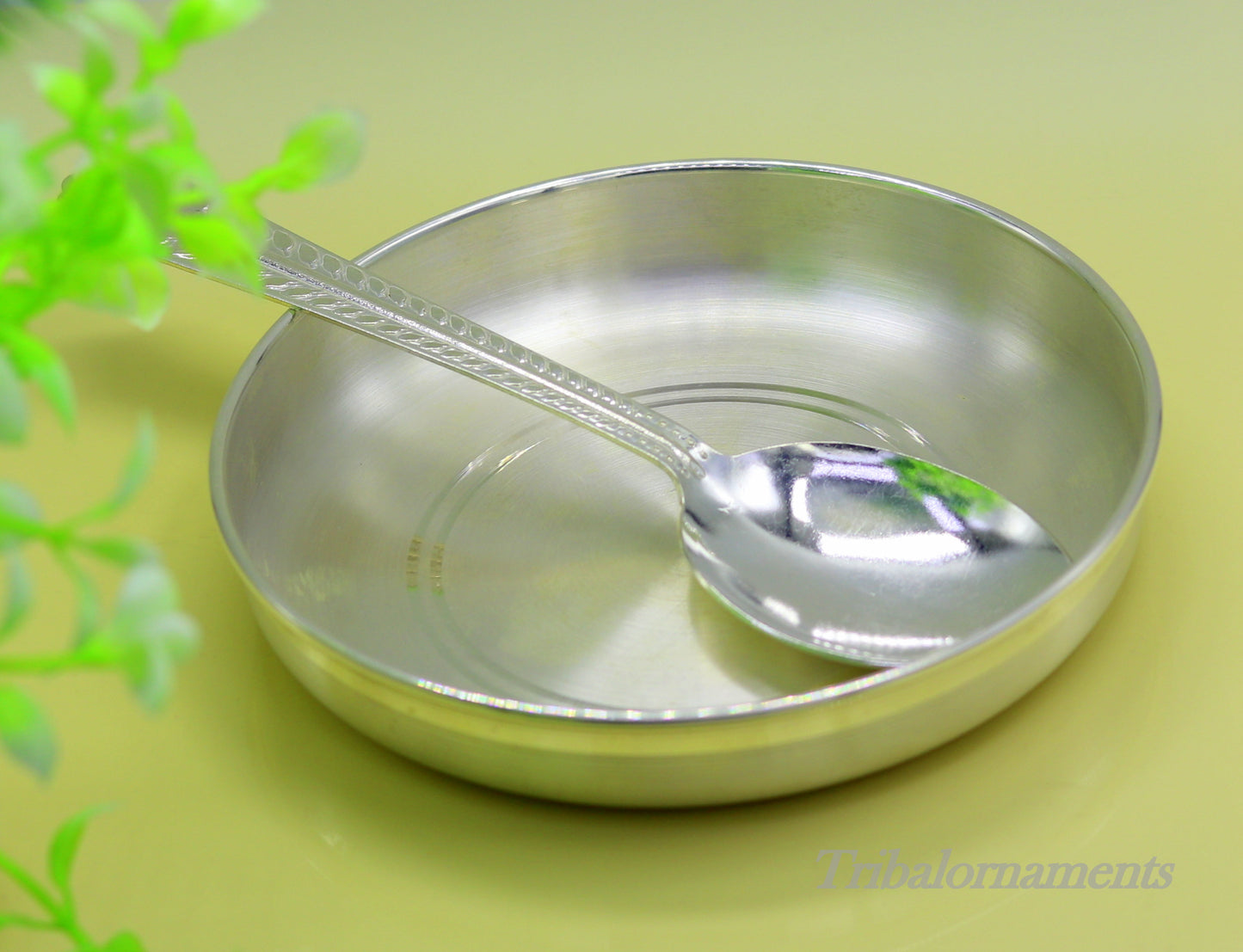 Handmade 999 fine solid silver plate tray for baby food, pure silver vessels, silver utensils, home and kitchen accessories sv26 - TRIBAL ORNAMENTS