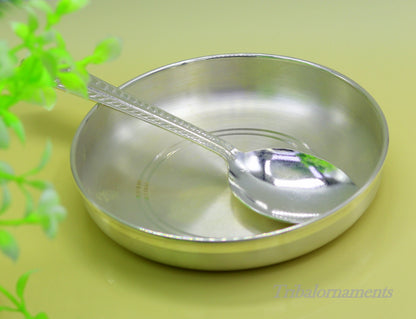Handmade 999 fine solid silver plate tray for baby food, pure silver vessels, silver utensils, home and kitchen accessories sv26 - TRIBAL ORNAMENTS