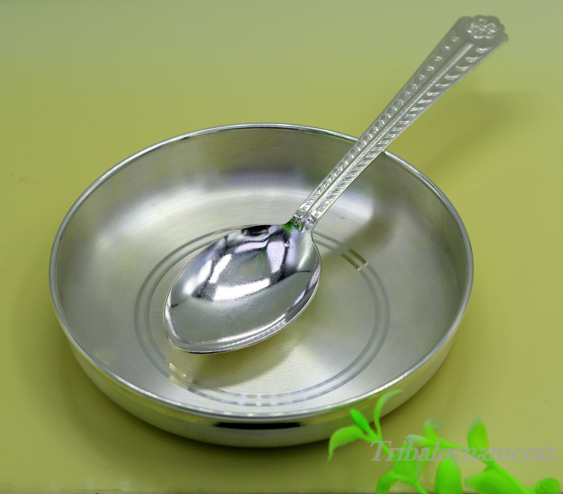 Handmade 999 fine solid silver plate tray for baby food, pure silver vessels, silver utensils, home and kitchen accessories sv26 - TRIBAL ORNAMENTS