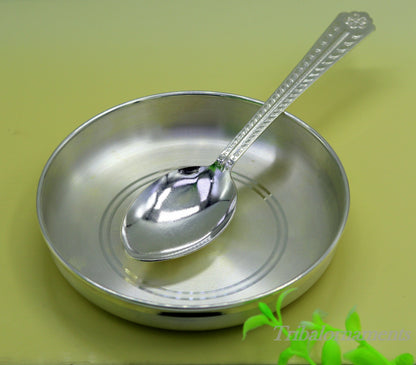 Handmade 999 fine solid silver plate tray for baby food, pure silver vessels, silver utensils, home and kitchen accessories sv26 - TRIBAL ORNAMENTS