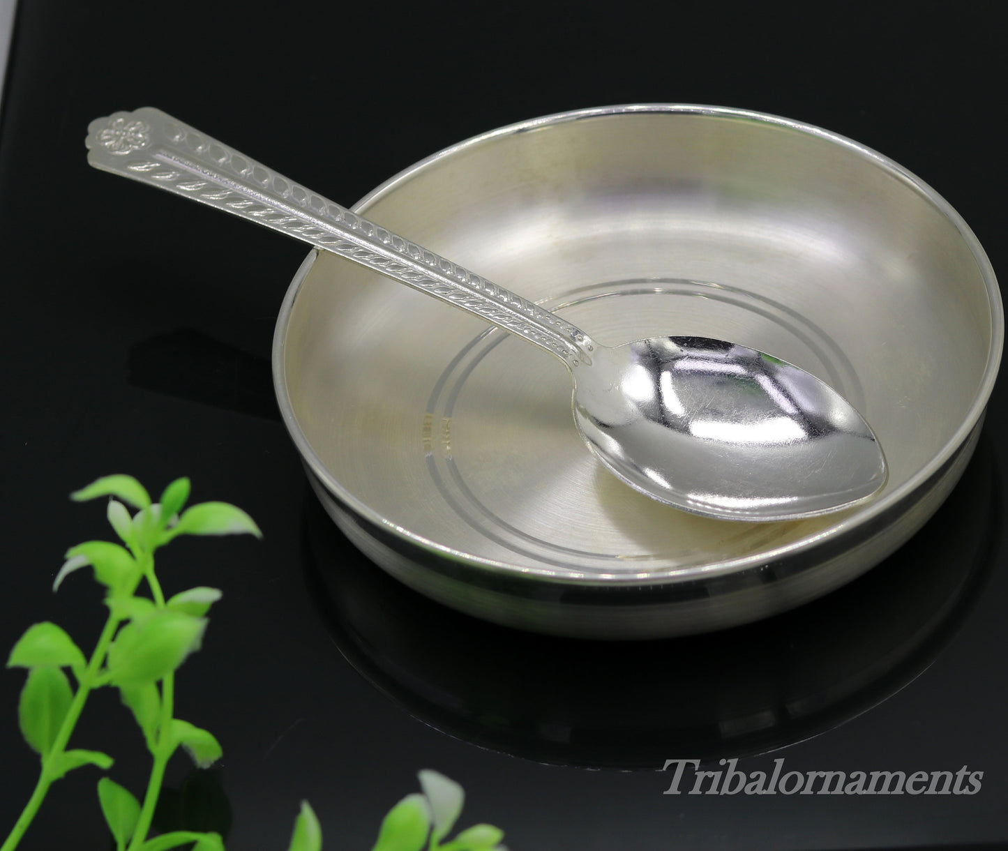 Handmade 999 fine solid silver plate tray for baby food, pure silver vessels, silver utensils, home and kitchen accessories sv26 - TRIBAL ORNAMENTS