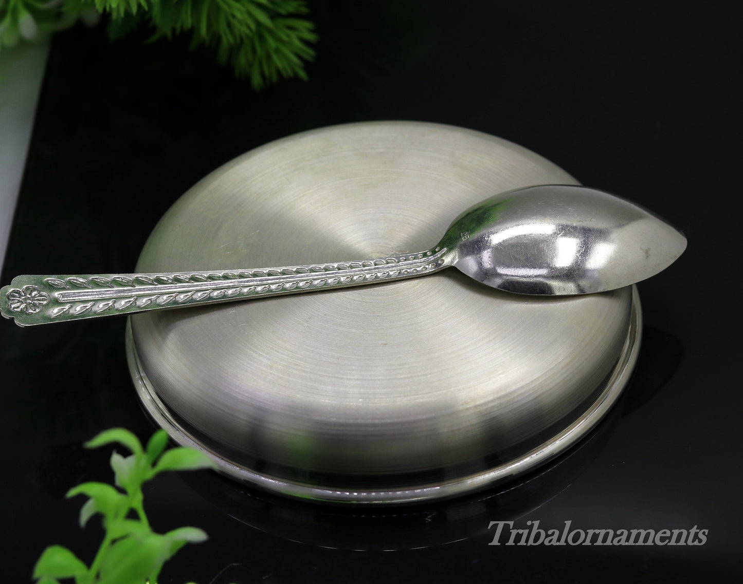 Handmade 999 fine solid silver plate tray for baby food, pure silver vessels, silver utensils, home and kitchen accessories sv26 - TRIBAL ORNAMENTS