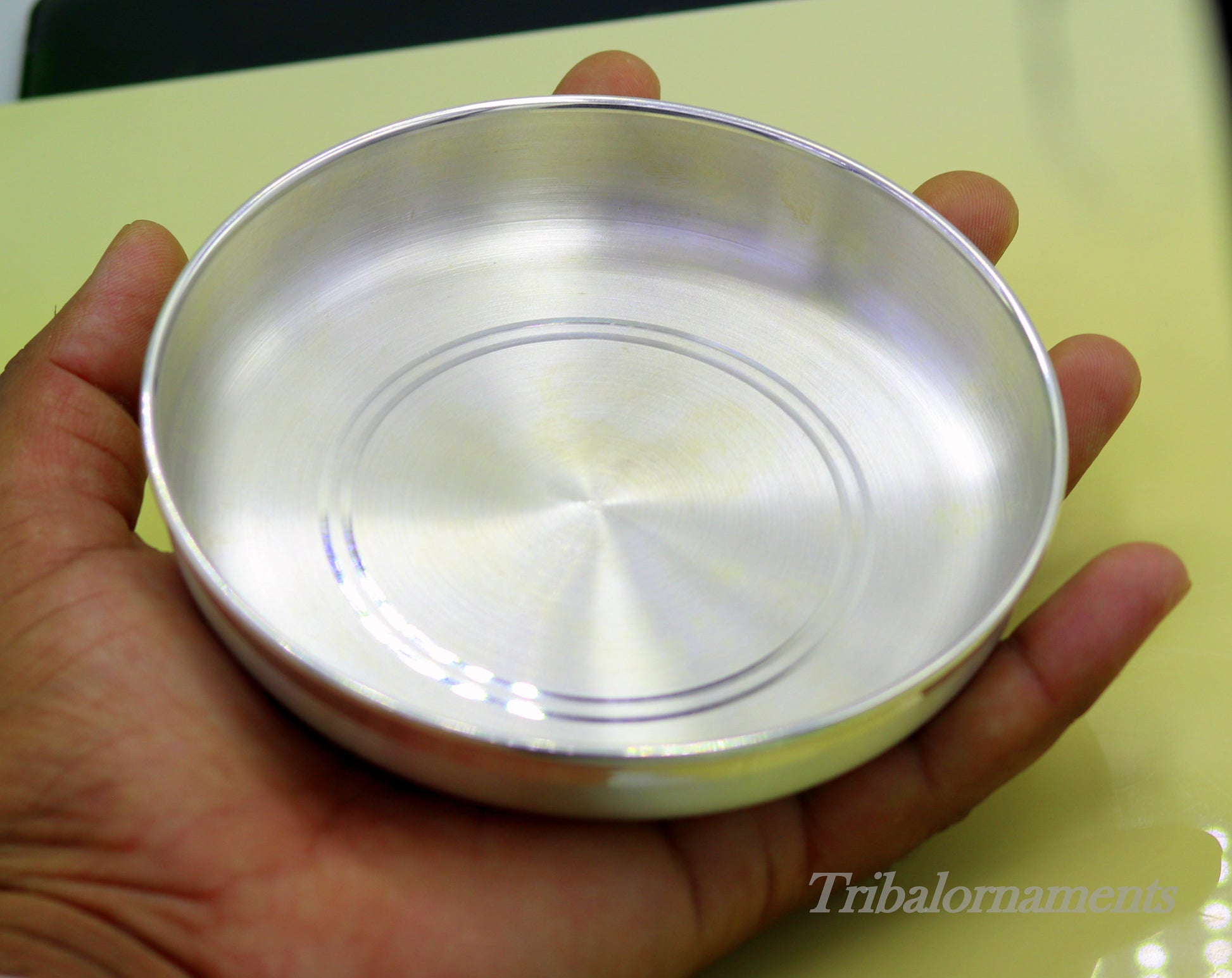 Handmade 999 fine solid silver plate tray for baby food, pure silver vessels, silver utensils, home and kitchen accessories sv26 - TRIBAL ORNAMENTS